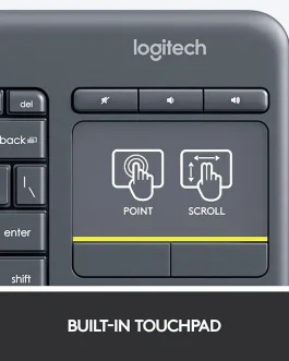 Logitech K400 Plus Teclado Inalámbrico Touch, Negro